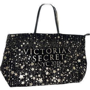 Victoria’s Secret Love Angels NYC Black & Gold Zipper Large Tote Bag